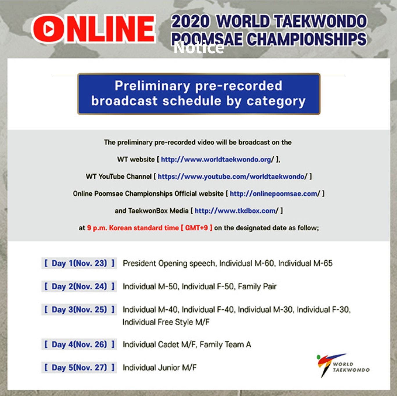 Foto: Online 2020 Taekwondo World Poomsae Championships - Zeitplan Vorrunde