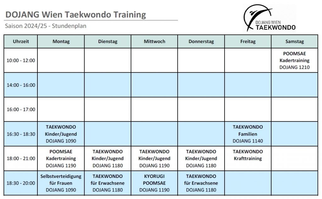 DOJANG Wien Taekwondo Stundenplan 2024/25